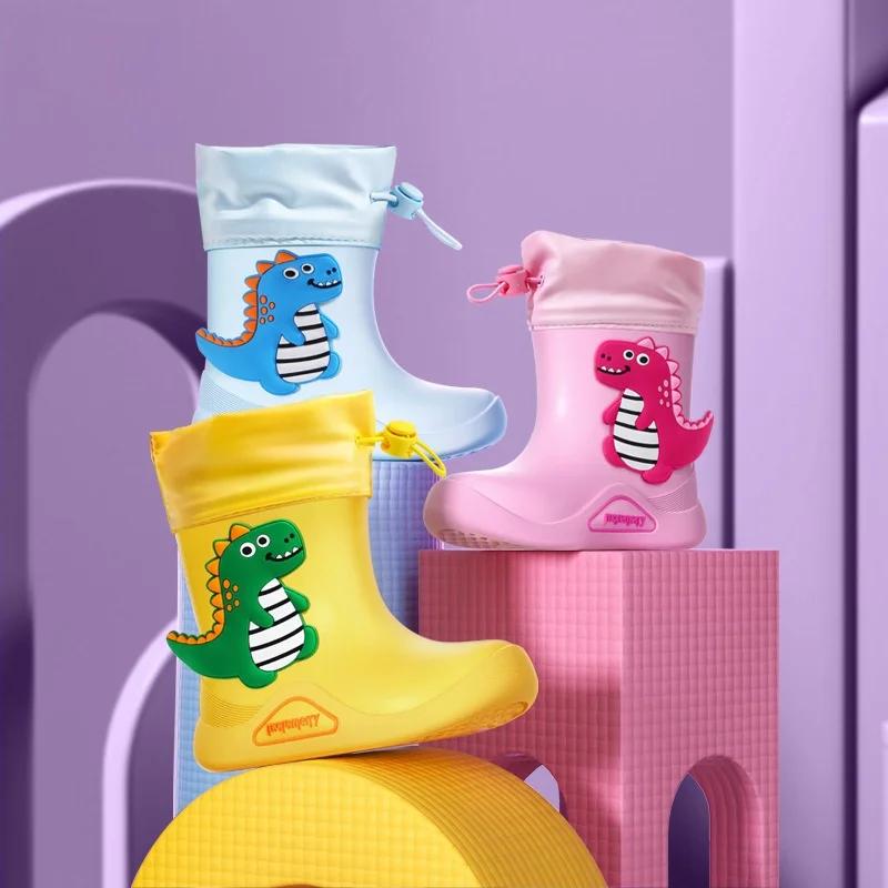 Cizme de ploaie pentru copii Pantof de cauciuc anti-alunecare pentru copii EVA Cizme de ploaie din dinozaur din desene animate în aer liber pentru pantofi impermeabili Cizme de apă