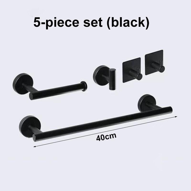 Silver Black Robe Hook Towel Rails Bar Rack Shelf Tissue Paper Holder Stainless Steel Bathroom Hardware Set Drill Accessories