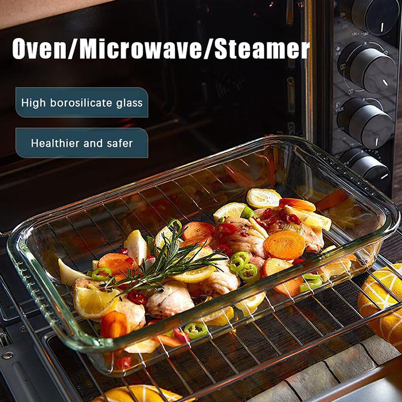 [Buy 1 Take 1]Rectangular Tempered Glass Bakeware Pan 1.6L/3L With Handle Glass Container Food Storage