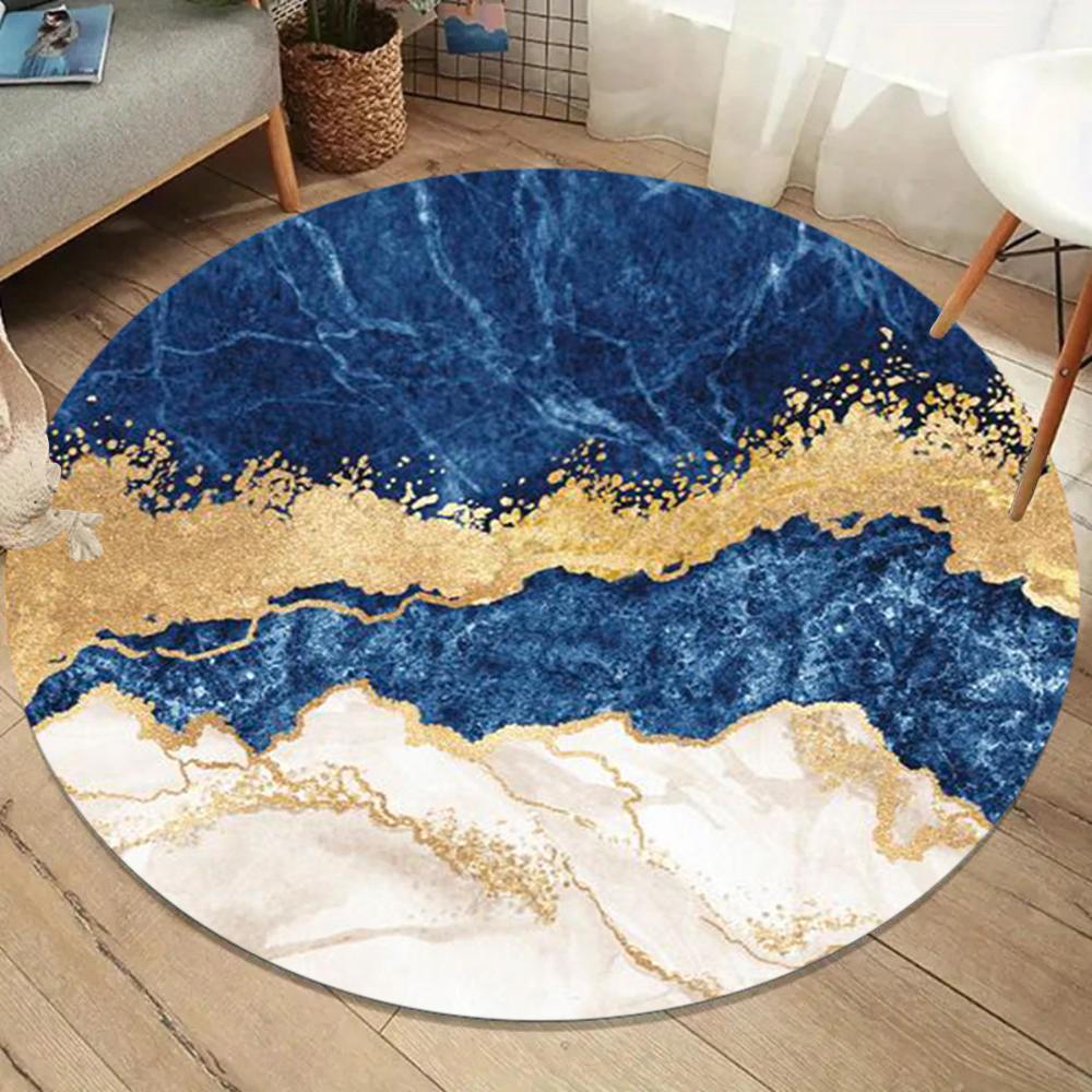 Gold Foil Marble Pattern Round Rug Living Room Bedroom Carpet Glittering Design Soft Durable Home Decor Luxury Stylish Styles