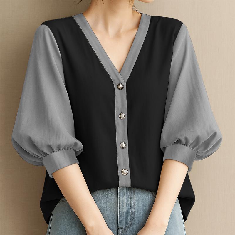 

ZANZEA Women Summer V-Neck Loose 3/4 Sleeve Casual Blouse 5XL чёрный