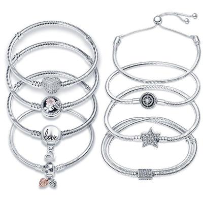 Hot Sale 100% Real  925 Silver Bracelet Fit Original Design Beads Charms Bangle DIY Jewelry Making Gift For Women