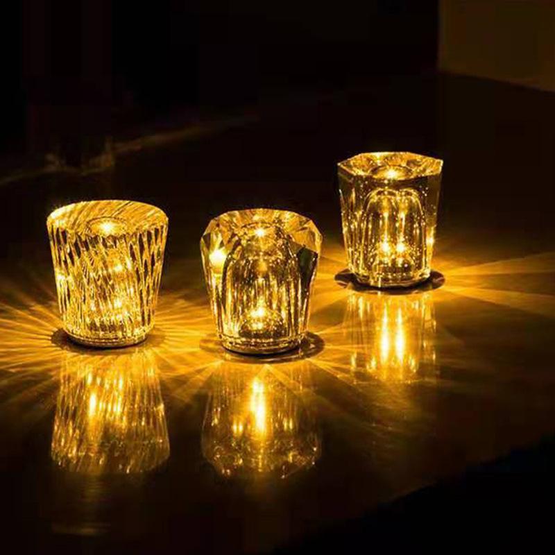 1PC Crystal Atmosphere Table Lamp Diamond-shaped Rechargeable Night Light for Bedroom Living Room Bar Party Decor Lighting