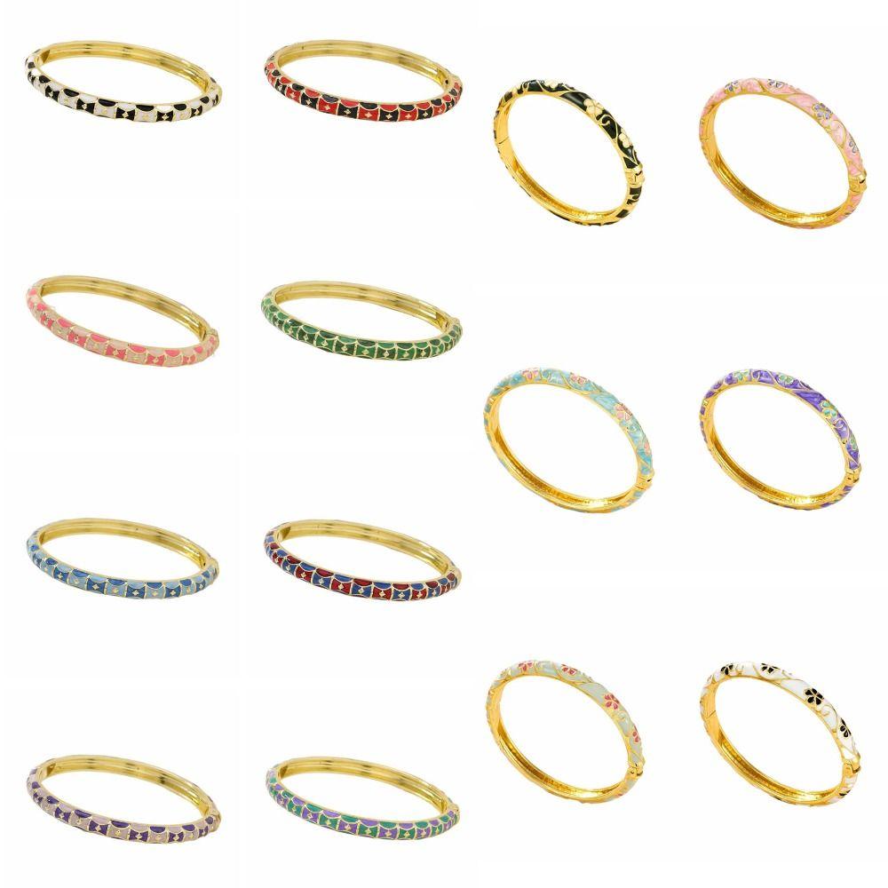 Chinese Hawaiian Flower Bangle Square Shape Women's Hand Bracelet Vintage Cloisonne Bangle Girls