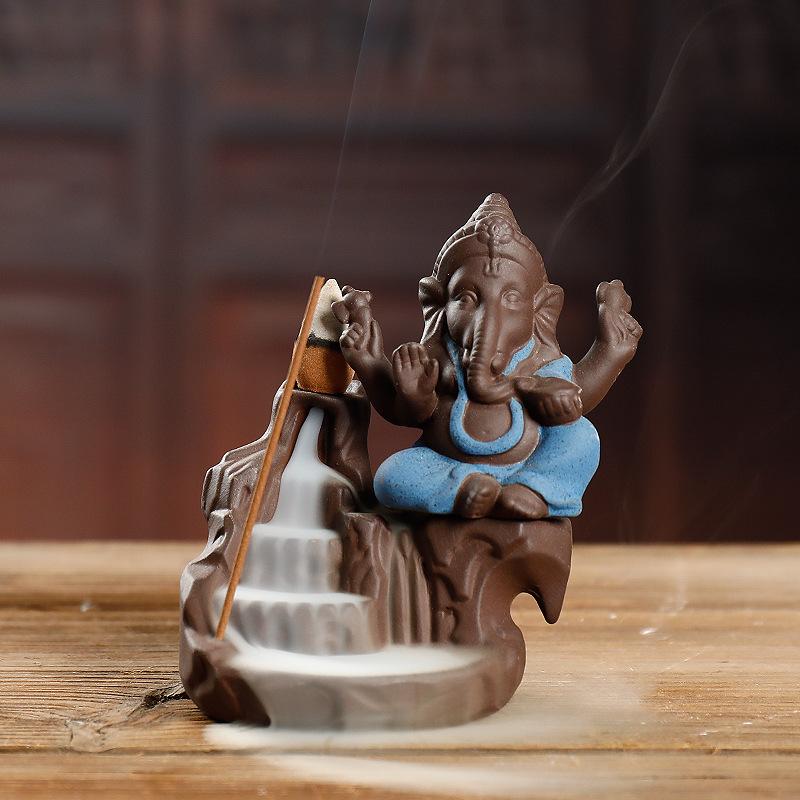 

Слоновый поток благовоний Фиолетовая глина Ганеша Статуя Будды Буддизм Обратный поток Подставка для благовоний Дзен Чайный питомец Домашний декор синий