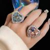 Crystal Heart Zirconia Love Ring - Shiny Open Design for Women