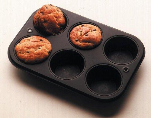 Tiger Crown Muffin Pan Set, Black, 190 x 273 x 30 mm, 6-pack, Steel, Silicone Resin Coating, Heat Resistant up to 250°C, Item No. 5068