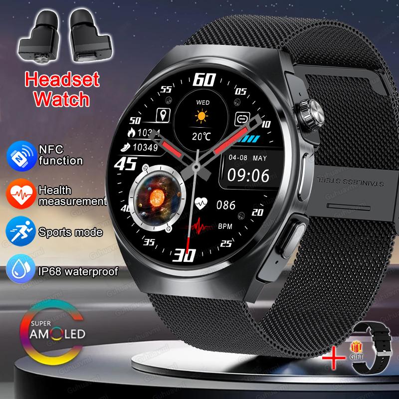 New Smart Watch Headset Two In One Wireless Bluetooth Dual Earbuds Call Health Monitor Sport Tracker Smartwatch For Men IOS