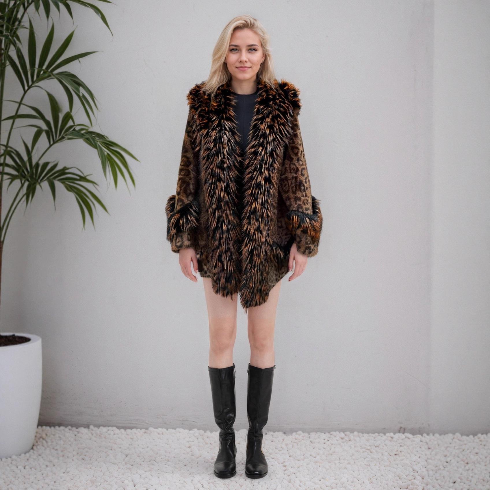 

Medium Length Large Fur Collar Belt Style Mink Fur Thickened Warm Fur Coat one size fits all