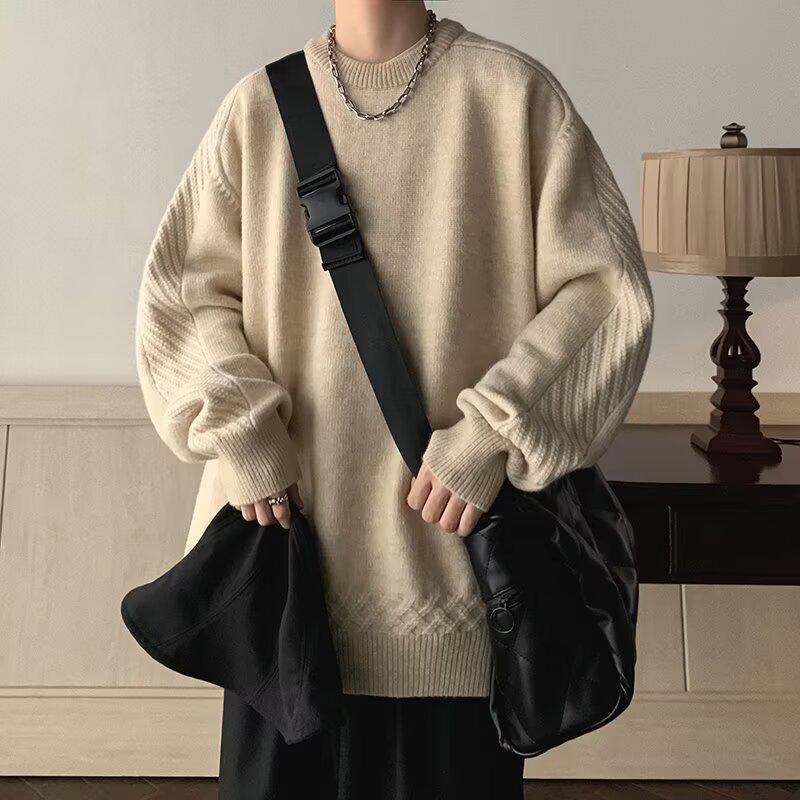 2025 Men's Retro Japanese Jacquard Sweater - Trendy Loose-Fit Round Neck Knitwear