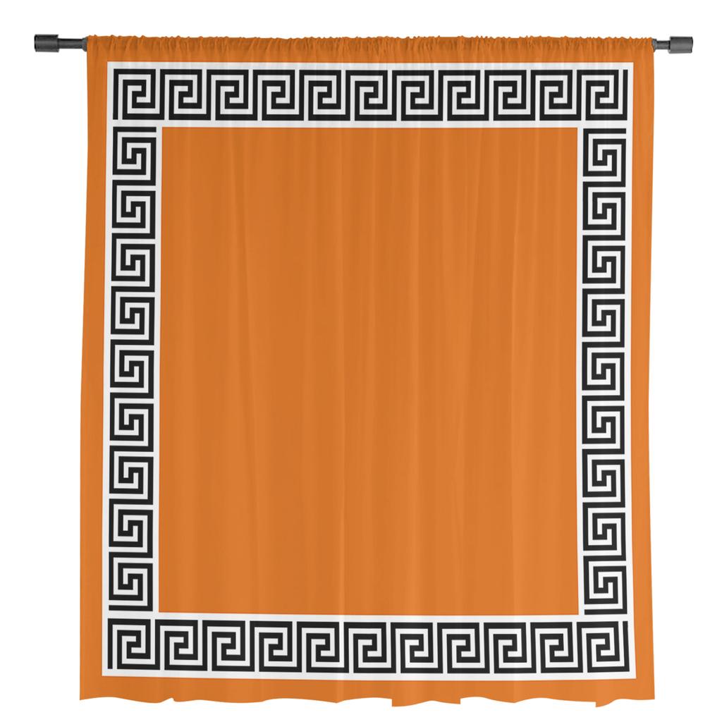 Cortinas Geométricas Transparentes de Estilo Chino Simple Naranja para Decoración de Sala de Estar Cortinas de Ventana Cocina Tul Cortinas Voile