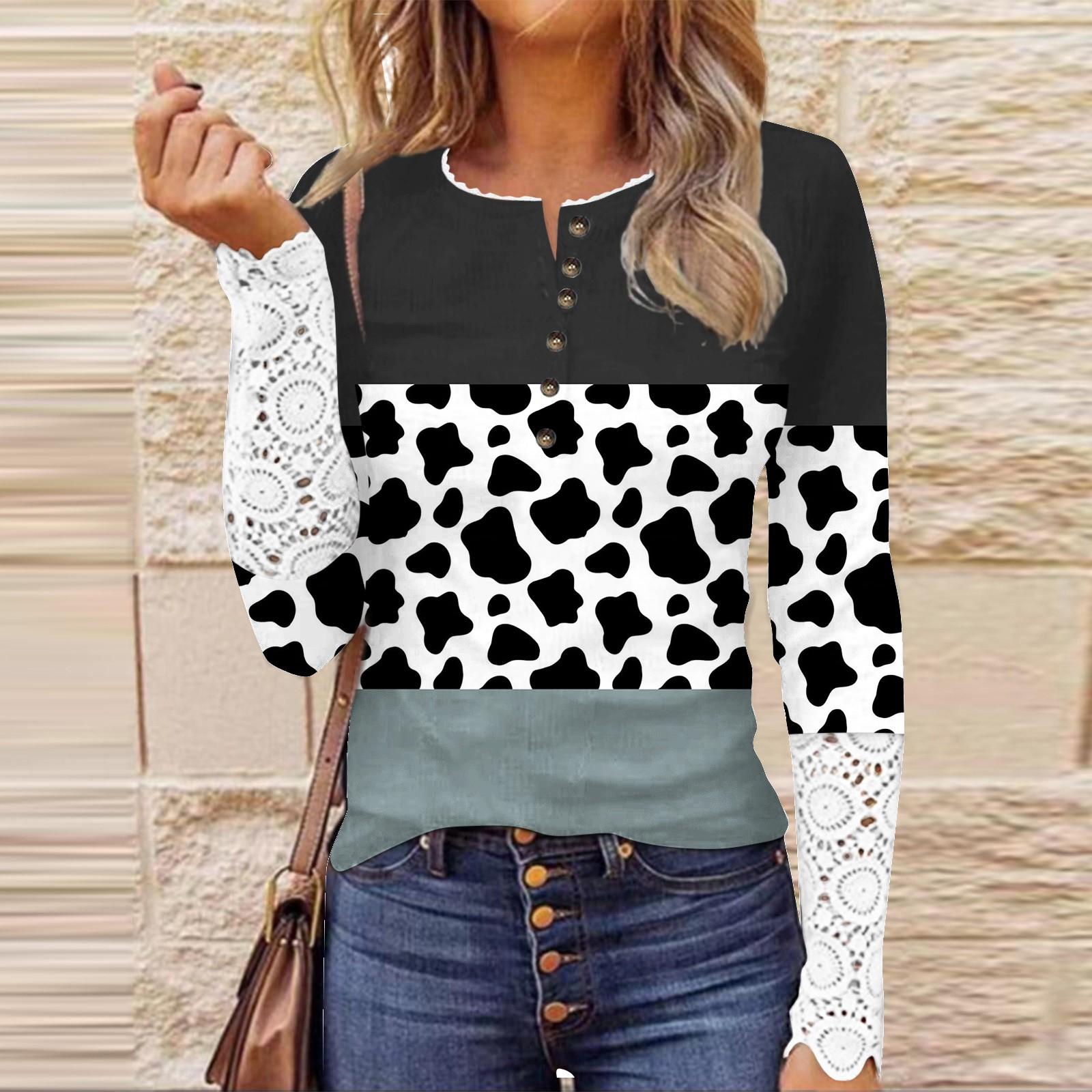 

Женский осенний тонкий кружевной топ с круглым вырезом и длинными рукавами с принтом L чёрный