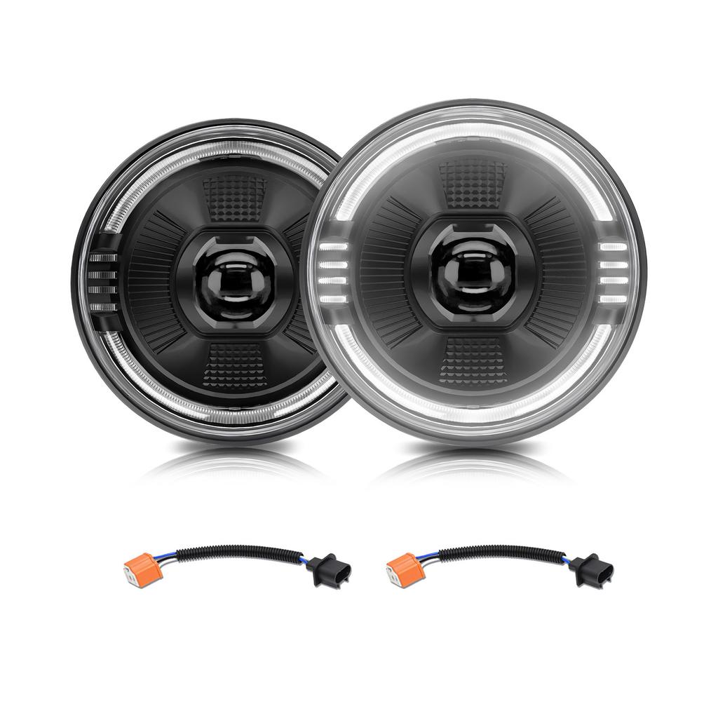 2 PCS LED Headlights, 7 Inch Waterproof Round Headlamps with High Low Beam DRL Turn Signal