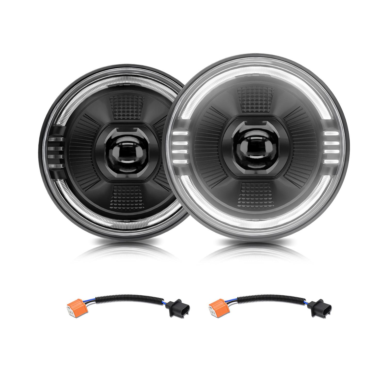 

2 светодиодных фары, 7-дюймовые водонепроницаемые круглые фары с дальним и ближним светом, DRL, указателем поворота 2 чёрный