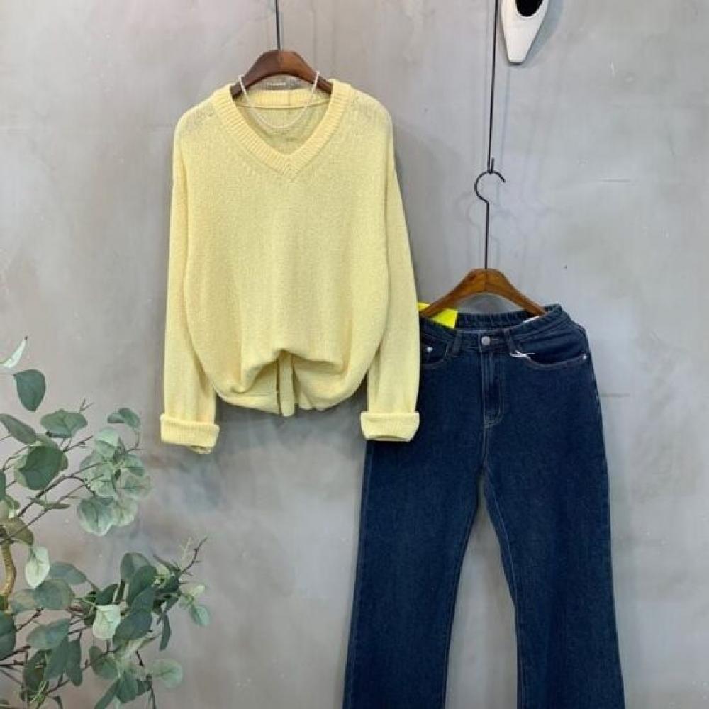 C S In The Room Damo baSiC looSe Fit V neCk Long SleeVe Knit 6 ColorS