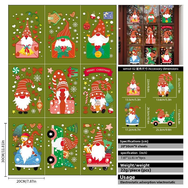 Nain de Noël Décoration Autocollant Électrostatique pour Vitre Bonhomme de Neige Autocollants d'Ambiance