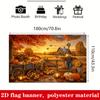 2D Flat Banner - 1 piece of background fabric. Autumn Harvest theme background fabric presenting the scene of a farm in autumn.