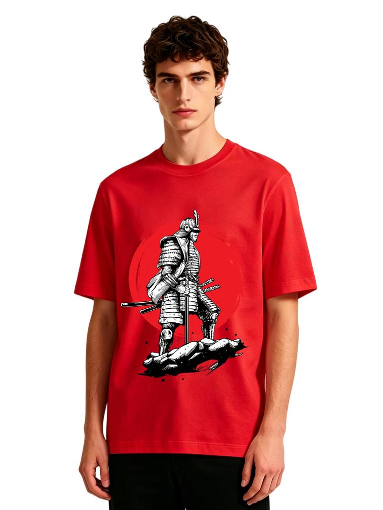 Mens Japanese Samurai Warrior Graphic Tshirt Retro Streetwear Print Casual Short Sleeve Pink Cotton Tee