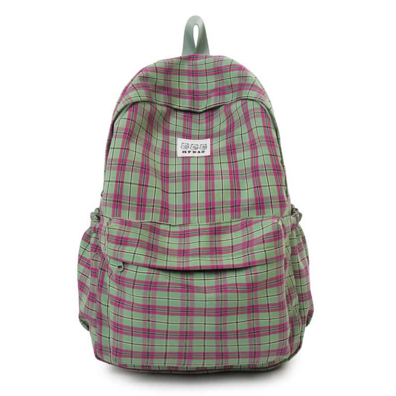 Вместительный клетчатый рюкзак Ретро Студенческая школьная сумка зелёный