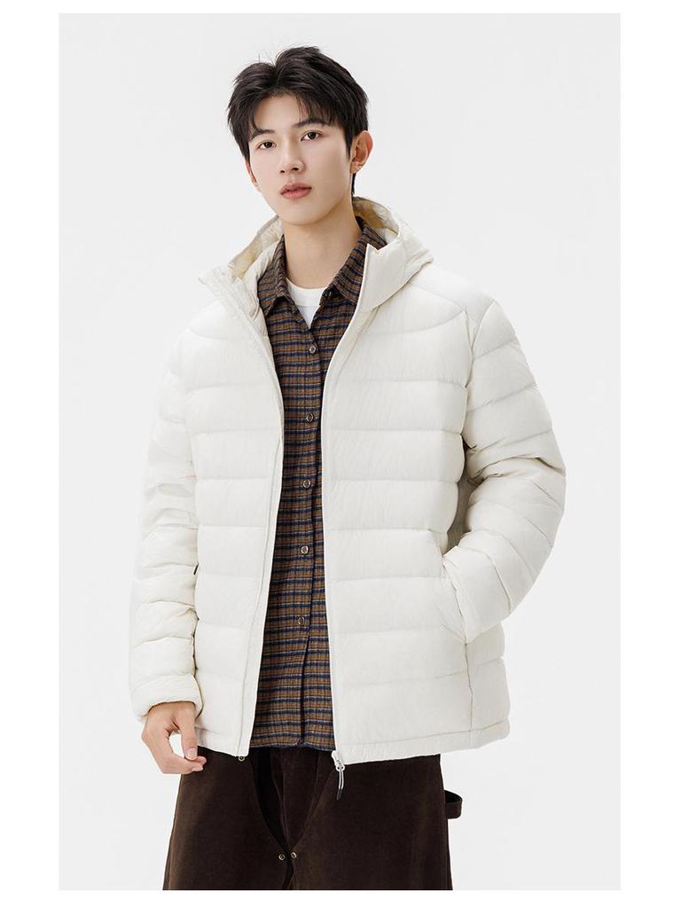 Men's 2025 High-End Lightweight Down Jacket - 90% White Duck Down, Short Hooded Winter Outerwear.