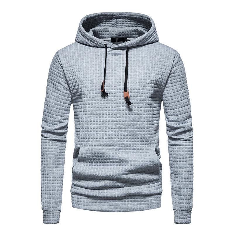 Men's Fashion Solid Color Casual Pullover Jacquard Sweat Men's Plaid Quilted Cotton Fabric Hooded Sweat