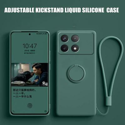 Custodia Per Xiaomi Poco X6 X7 Pro Custodia Silicone Liquido Anello Supporto Guscio Coque Per POCO X5 Pro Cover Bumper Antiurto Retro Funda