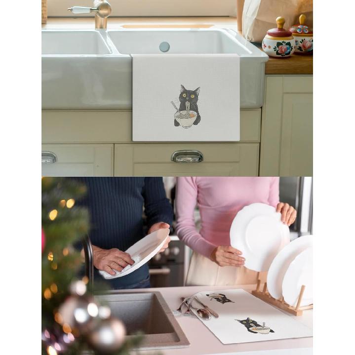 Black Cat Kitchen & Bath Decor - Cat Gifts, 16x24 Inch Hand & Dish Towels