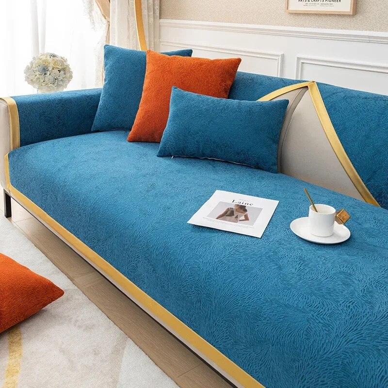 Chenille Phoenix Tail Gold Edge Sofa Cushion Light Luxury High End Four Seasons Universal Anti Slip Sofa Cover Cover