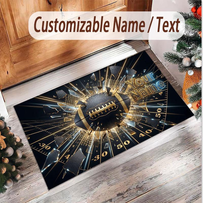 American Football Theme Soft Crystal Velvet Rug Custom Name & Text Print Non Slip Floor Rug for Bedroom Living Room