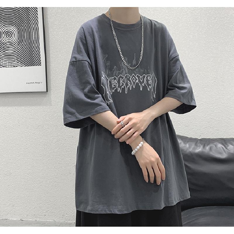Men Short Sleeve T-Shirts Letter Graphic Print Half Sleeve Tshirts Pullover T-shirt Casual Tee Man Korean Casual Round Neck Retro Tops For