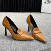Black Temperament Pointed Cut Men Shallow Mouth High Heels Women 2025 New Retro Socialite Small Square Buckle Commuter Single Shoes Women
