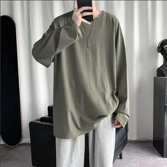 Loose Long Sleeved Sleeved T-shirt Men's Spring Autumn Pure Color Big Size Casual T-shirt