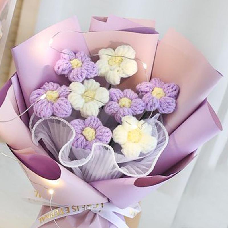 Handmade Crocheted Bear Flower Bouquets Hand-Woven Rose Flower Bouquets Finished Producted Valentine Day Girlfriend Lovers Gift