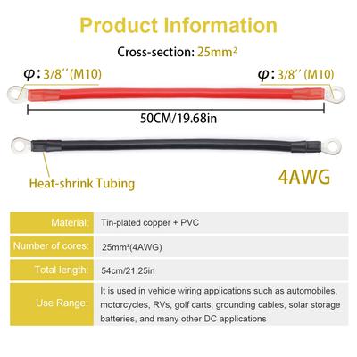 4Awg XT60 New Energy Vehicle Battery Connection Wire Pvc Pure Copper -Power Inverter Cable Solar Accessories  50CM