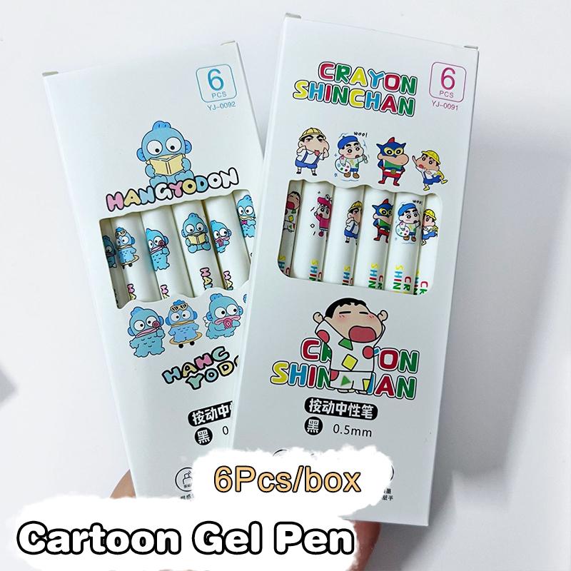 6Pcs Kawaii Crayon Shin-Chan Neutral Pen Cute 0.5Mm Black Ink Signature Pen Student Stationery Anime Cute Pressing Gel Pen Gifts