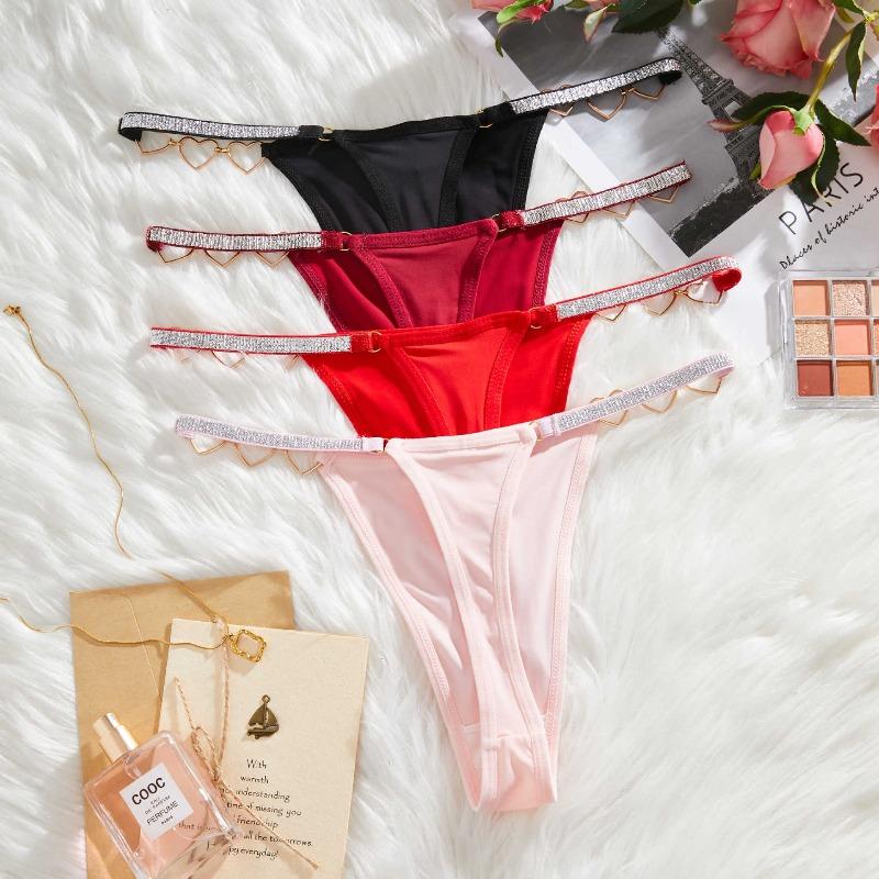 Sexy Low-rise Panties Silver Ribbon Love Ring Seamless Sex Thong