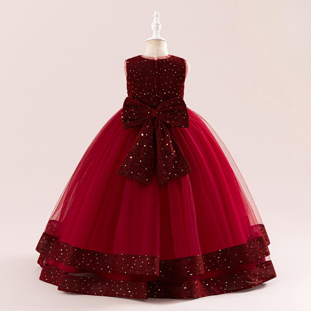 Flower Girl Princess Dress For Weddings Kid Formal Bow Long Gown For School Evening Party Children New Year Cloth