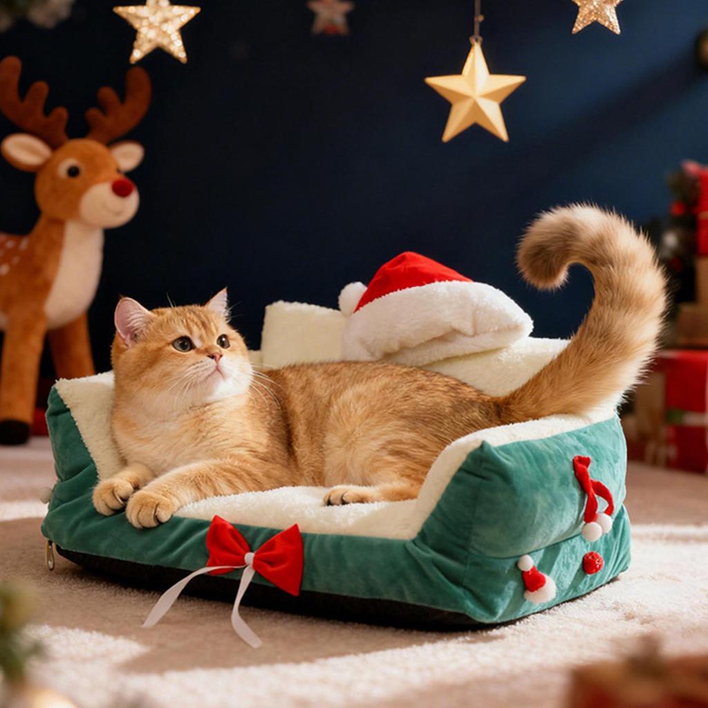 2025 Christmas Pet Warm Nest Washable Winter Warming Cat And Dog Bed Non-Slip Cozy Pet Nest For Home Animal Balcony Apartment