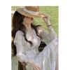 Long-sleeved dress women's autumn gentle temperament slim and thin floral long V-neck fishtail skirt