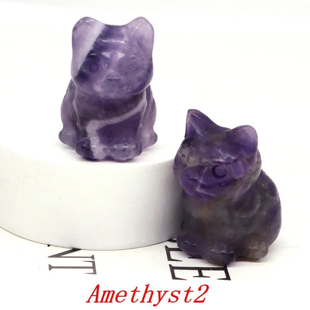 Amethyst Rose Quartz Cute Cat Statue Natural Stone Carved Healing Crystal Animal Figurine Reiki Gemstone Craft Household Decoration Present 1pcs
