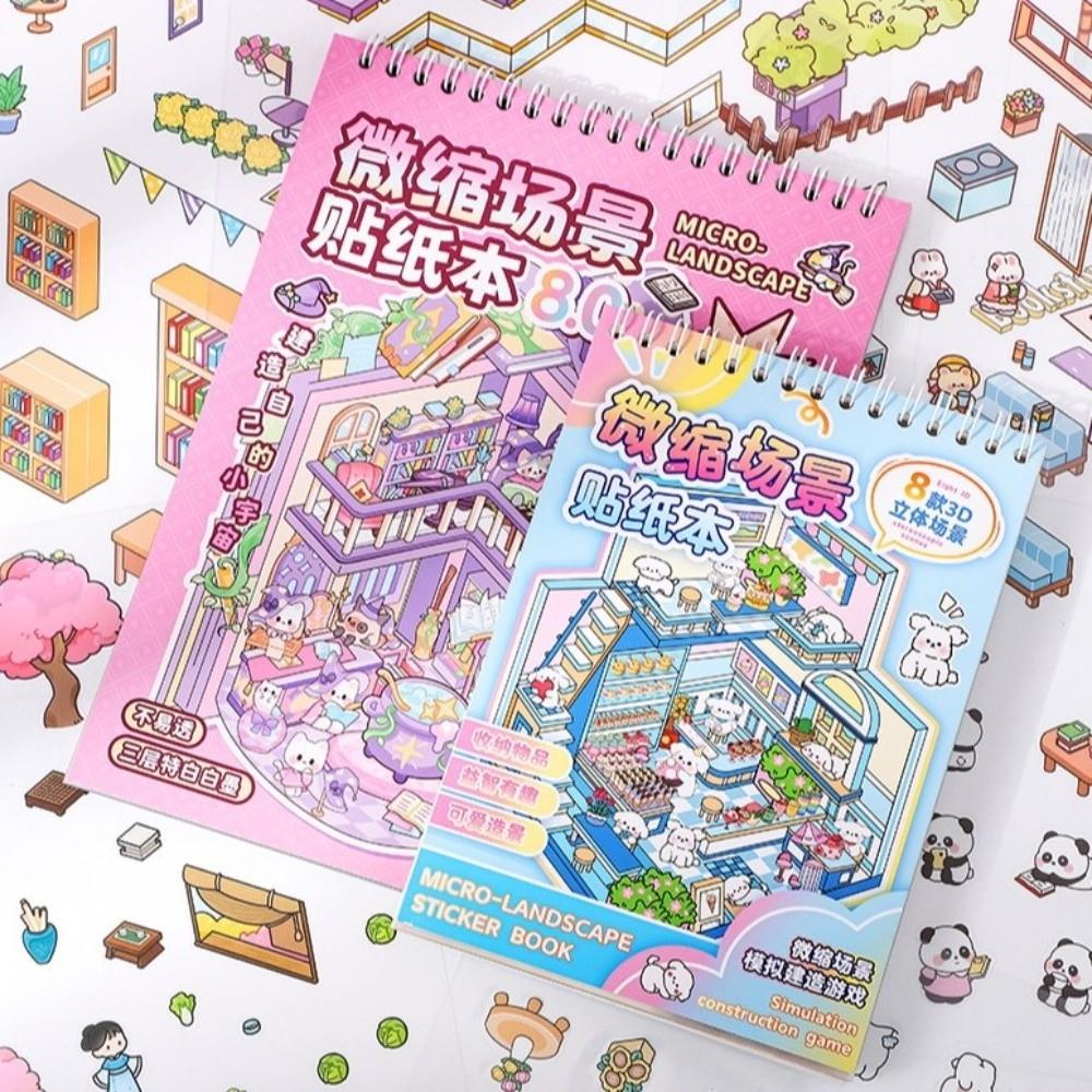 PET Miniature Scene Stickers Handmade Visual Stacking Sticker Cute Sticker Book  for Children