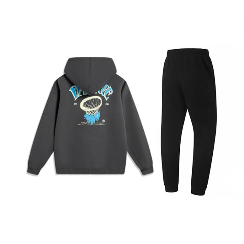 Li-Ning Letter Print Trendy Comfortable Pullover Hoodie Casual Sports Suit Unisex Hoodies Graphite-Grey Black AWDU085-7+AKLUA73-4