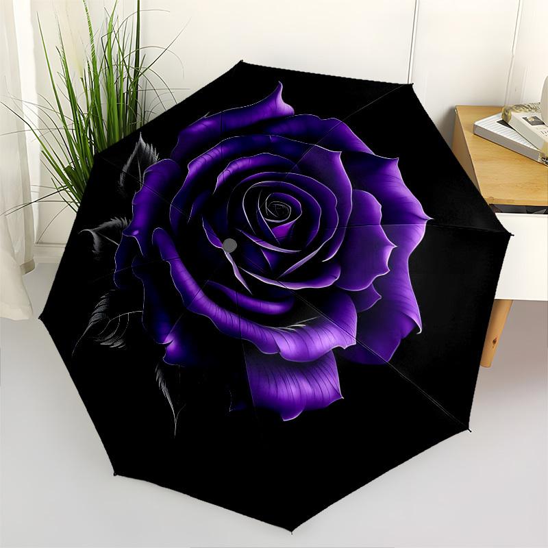 

Purple Rose Automatic Folding Umbrella Compact 8 rib Design,Unique Style,Suitable for Everyday Outdoor Use,Perfect Gift for Friends and