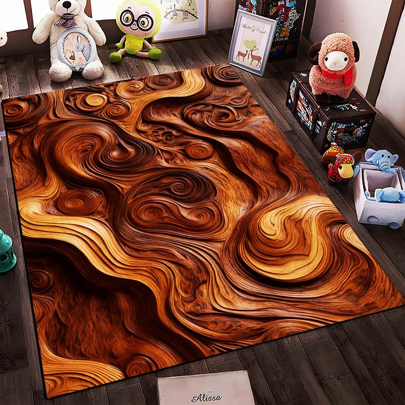 Brown Swirl Wooden Texture Printed Carpet for Modern Home Decor Suitable for Use As an Anti-slip for Living Room Bedroom Sofas