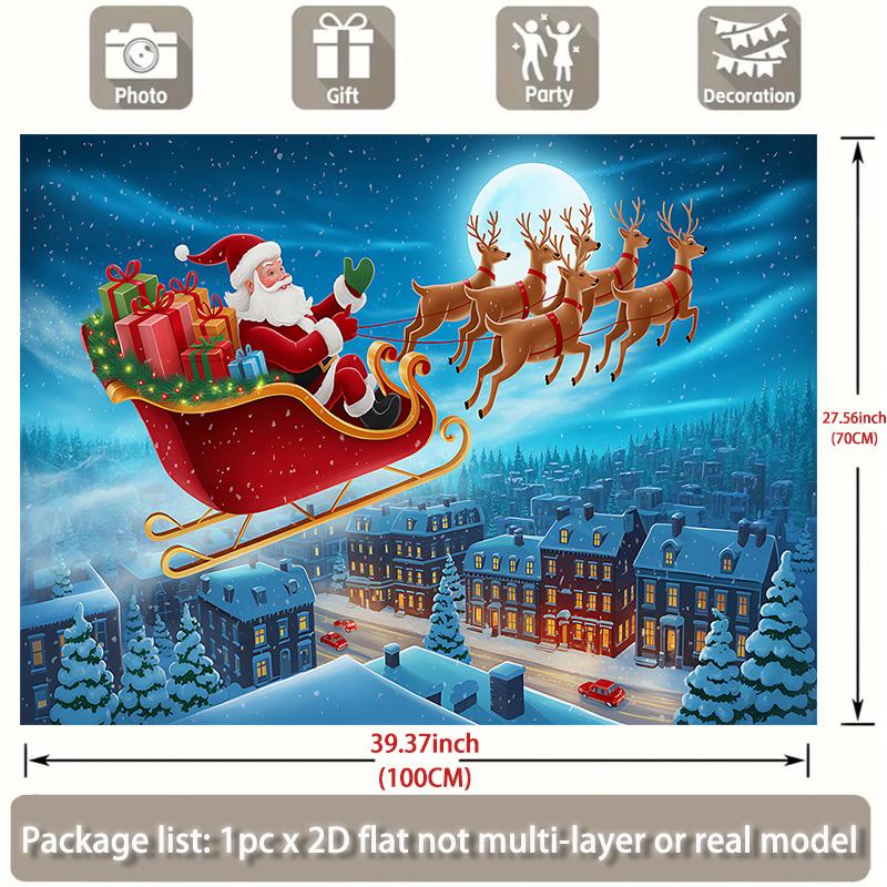 1Pcs Santa Claus Reindeer Snowy Town Decoration Background Winter Backdrop For Photo Studio Photo Booth Party