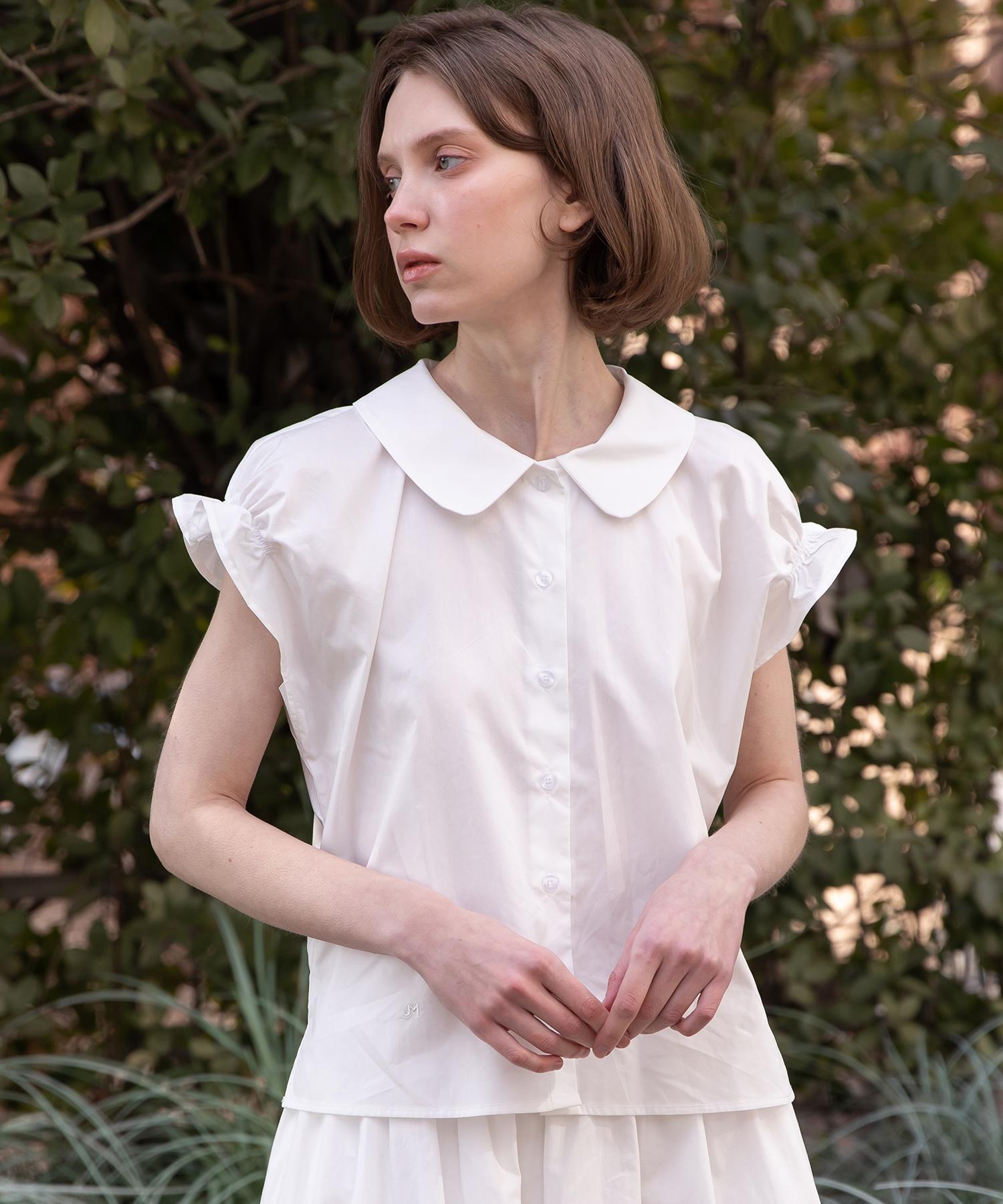 J Mark New York Round Collar Shirring Blouse - White