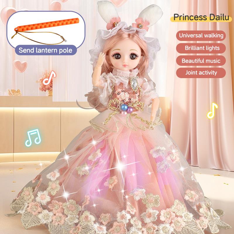 9 Inch Motorized Fashion Princess Doll With Led Lights And Music, Princess Toy Sets For Girls And Kids, Exquisite Birthday Gifts