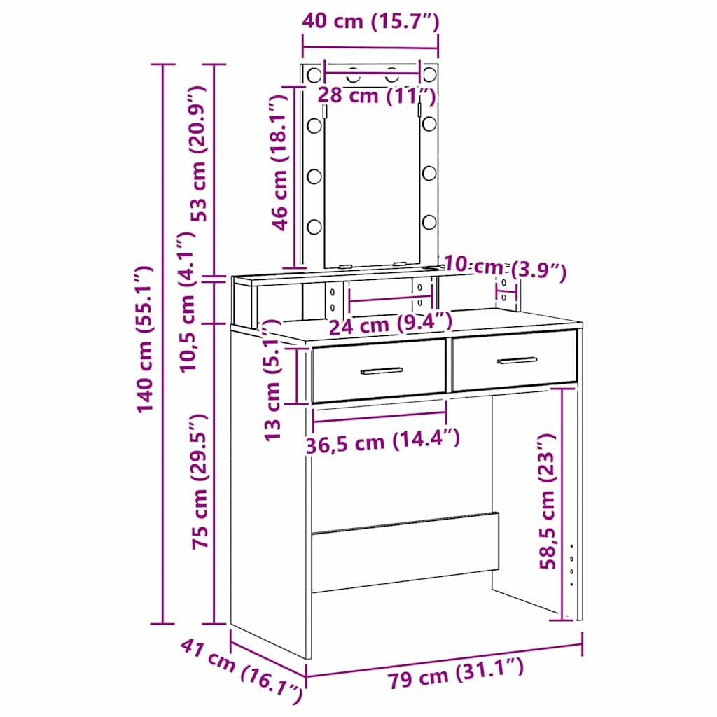 Makeup Table with Mirror Black 79 x 41 x 140 cm Engineered Wood