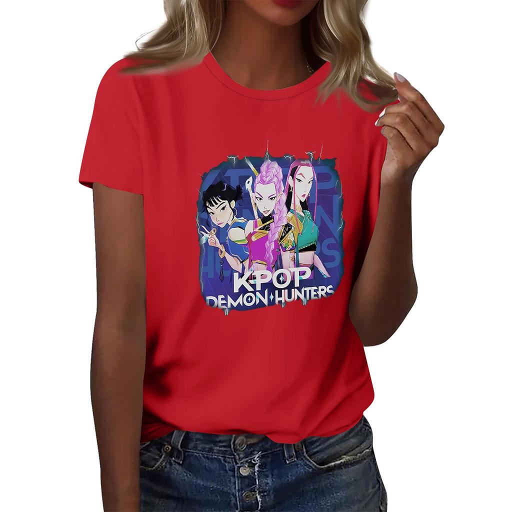 Women's  Group 2D Printed Round Neck Short Sleeve Top