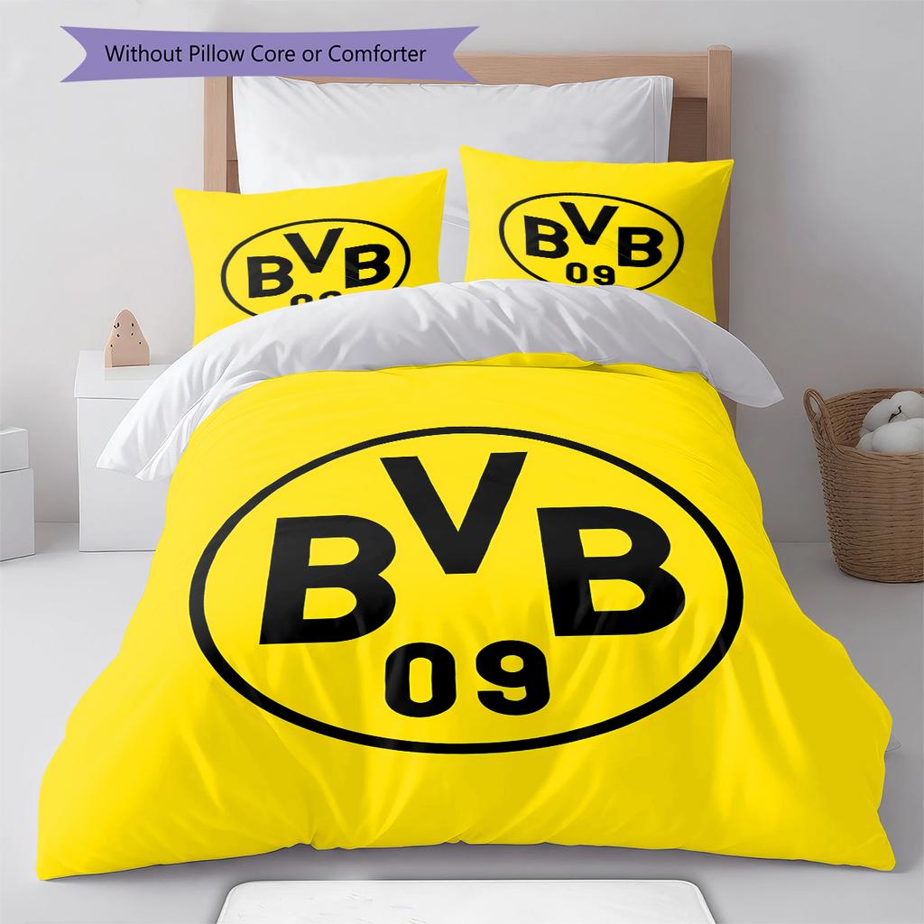 Lenjerie de pat cu model BVB, Set cu cuvertură, Husă cuvertură, Față de pernă, Cadou de casă pentru ziua de naștere (1 * husă de pilotă + 2 * fețe de pernă, fără miez)